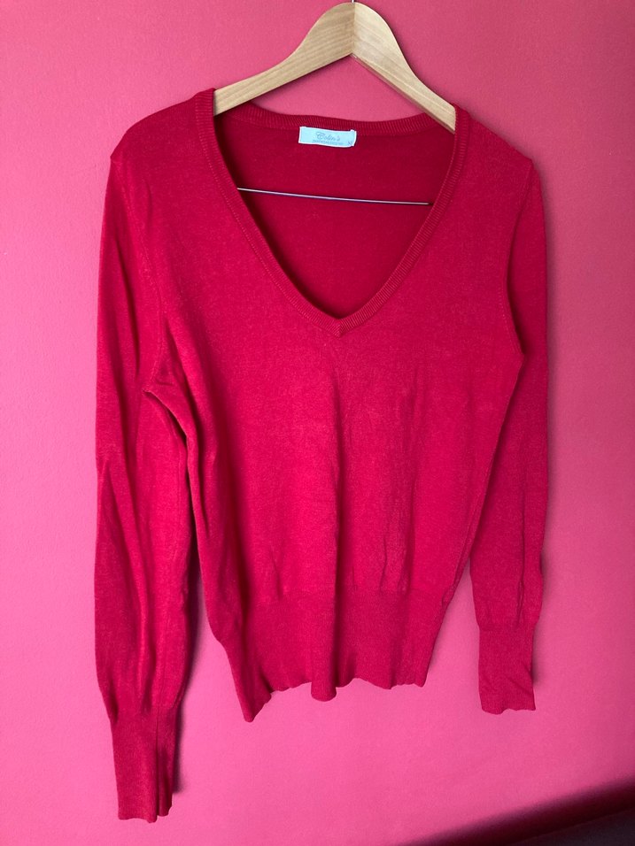 Kırmızı V Yaka Colins Kadın Triko - Görsel 2