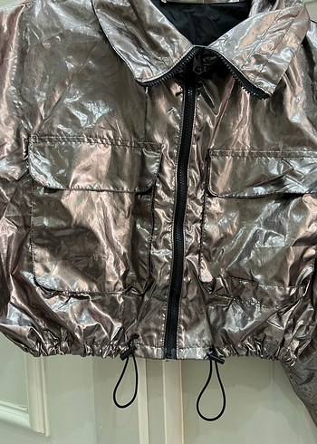 Metalik Kahverengi Uzun Kollu Kadın Ceket - Görsel 2