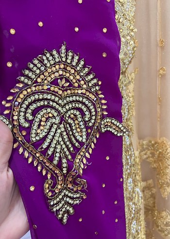 Uzun Mor Nakışlı Kadın Hint Elbisesi - Görsel 3