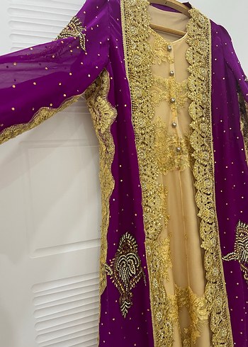 Uzun Mor Nakışlı Kadın Hint Elbisesi - Görsel 2