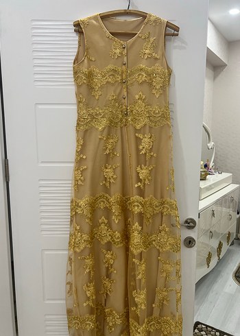 Uzun Mor Nakışlı Kadın Hint Elbisesi - Görsel 4