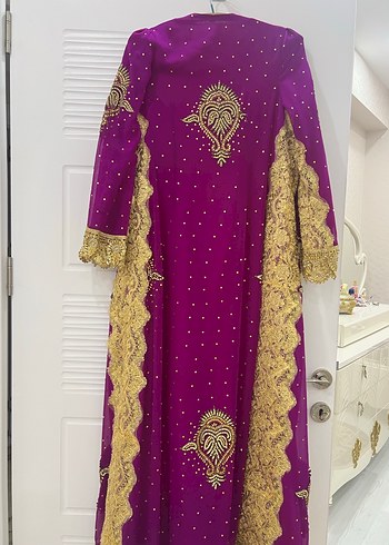 Uzun Mor Nakışlı Kadın Hint Elbisesi - Görsel 6