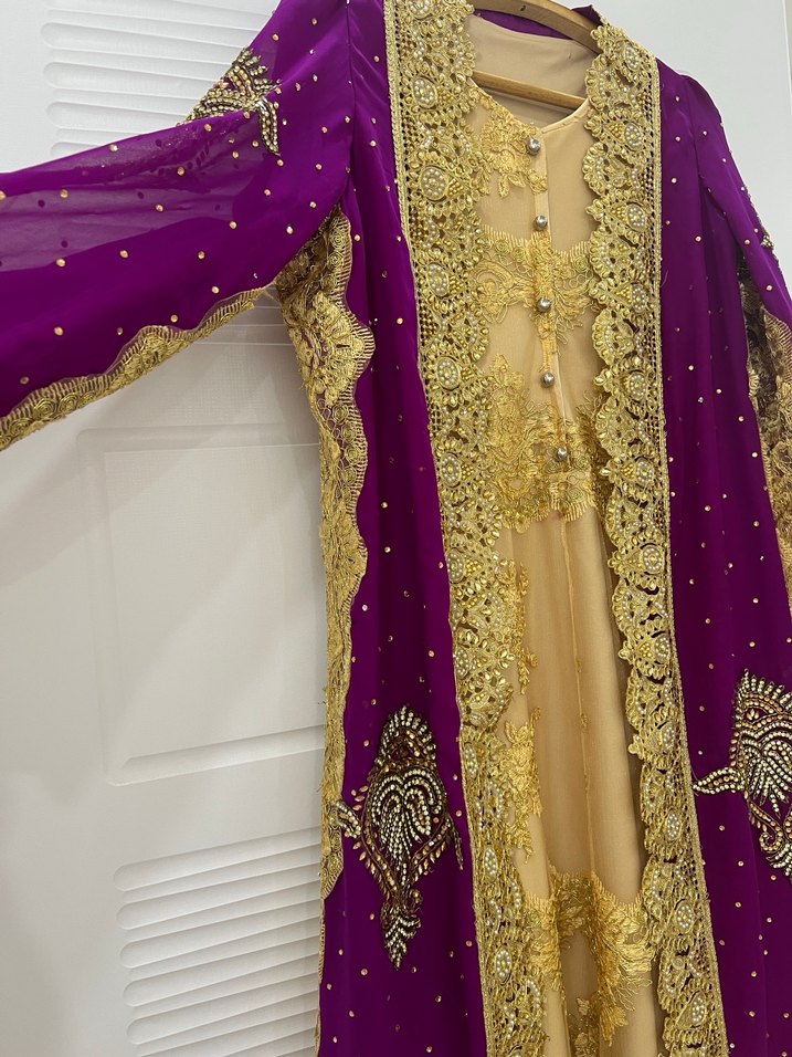 Uzun Mor Nakışlı Kadın Hint Elbisesi - Görsel 2