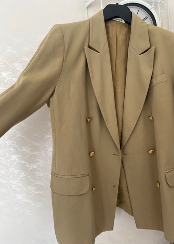 Marks & Spencer Bej Kadın Düğmeli Midi Blazer