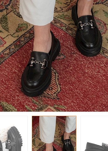 Tokalı Siyah Rugan Platform Topuklu Kadın Loafer - Görsel 2