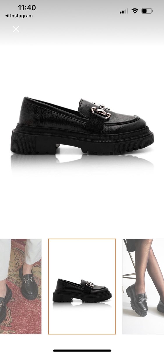 Tokalı Siyah Rugan Platform Topuklu Kadın Loafer - Görsel 4