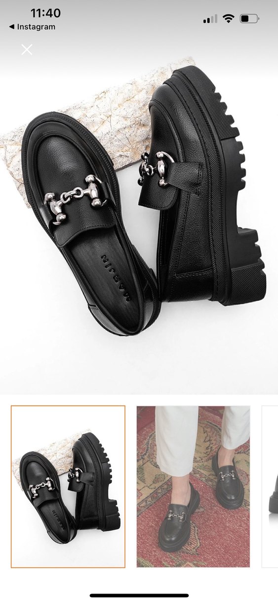 Tokalı Siyah Rugan Platform Topuklu Kadın Loafer - Görsel 3