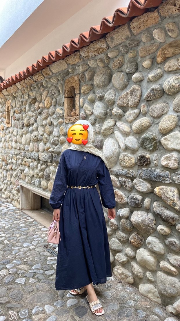 Uzun Lacivert Elbise keten - Görsel 3