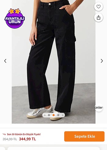 Siyah yüksek bel kargo Pantolon - Görsel 4