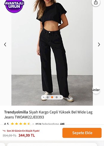 Siyah yüksek bel kargo Pantolon - Görsel 7