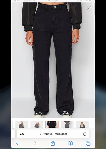 Siyah yüksek bel kargo Pantolon - Görsel 3