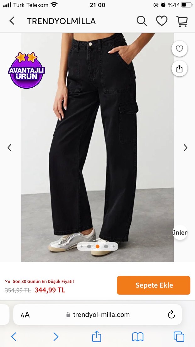 Siyah yüksek bel kargo Pantolon - Görsel 4