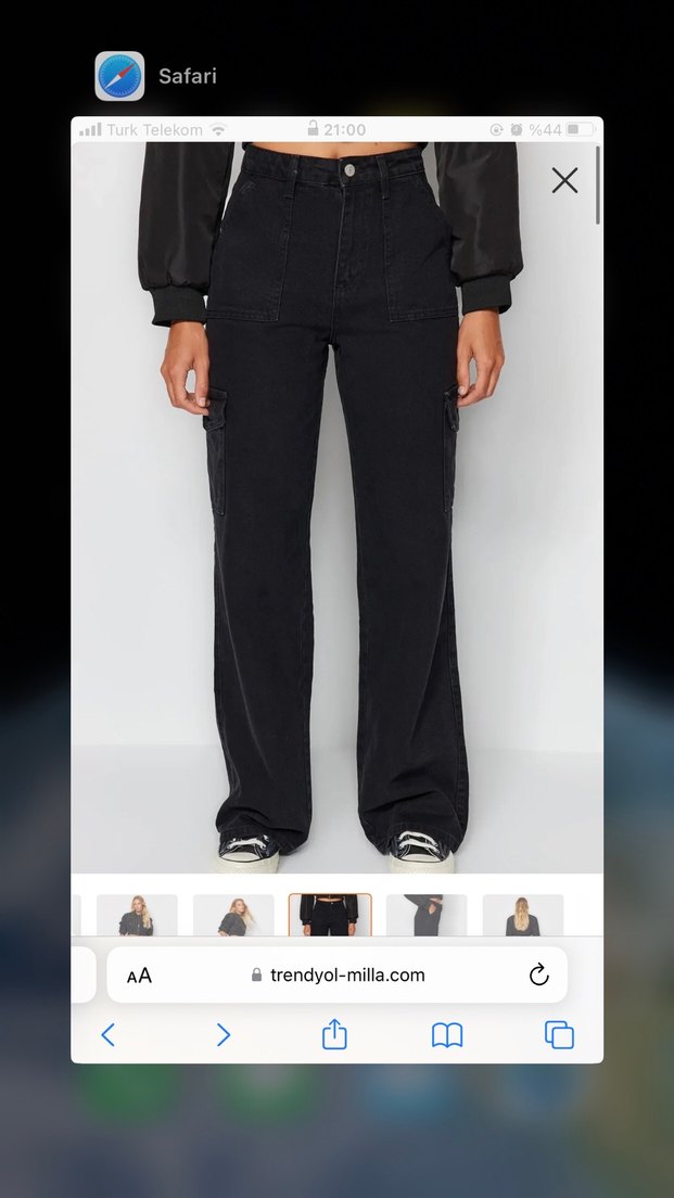 Siyah yüksek bel kargo Pantolon - Görsel 3