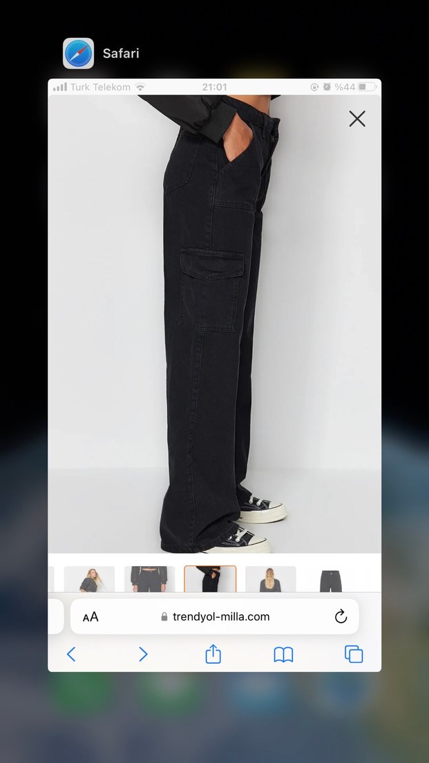 Siyah yüksek bel kargo Pantolon - Görsel 2