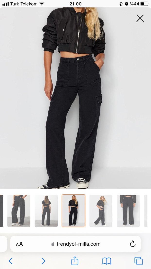 Siyah yüksek bel kargo Pantolon - Görsel 5