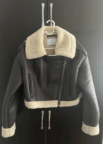 Kahverengi Kürklü Deri Biker Ceket