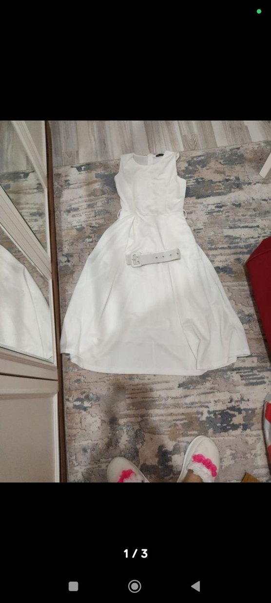 Beyaz Kemerli Kolsuz Mini Elbise - Görsel 2