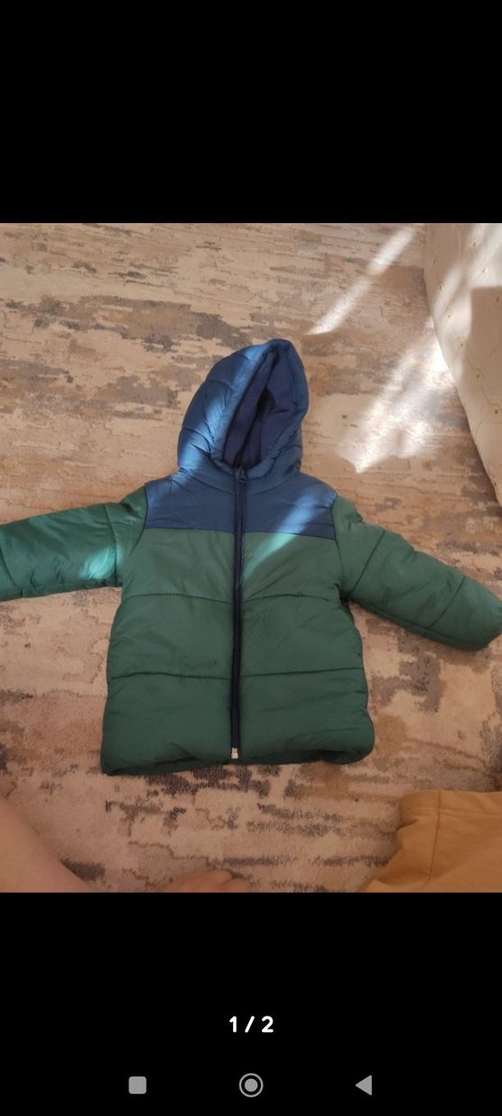 Kapüşonlu Erkek Çocuk Koyu Yeşil Mont - Görsel 2