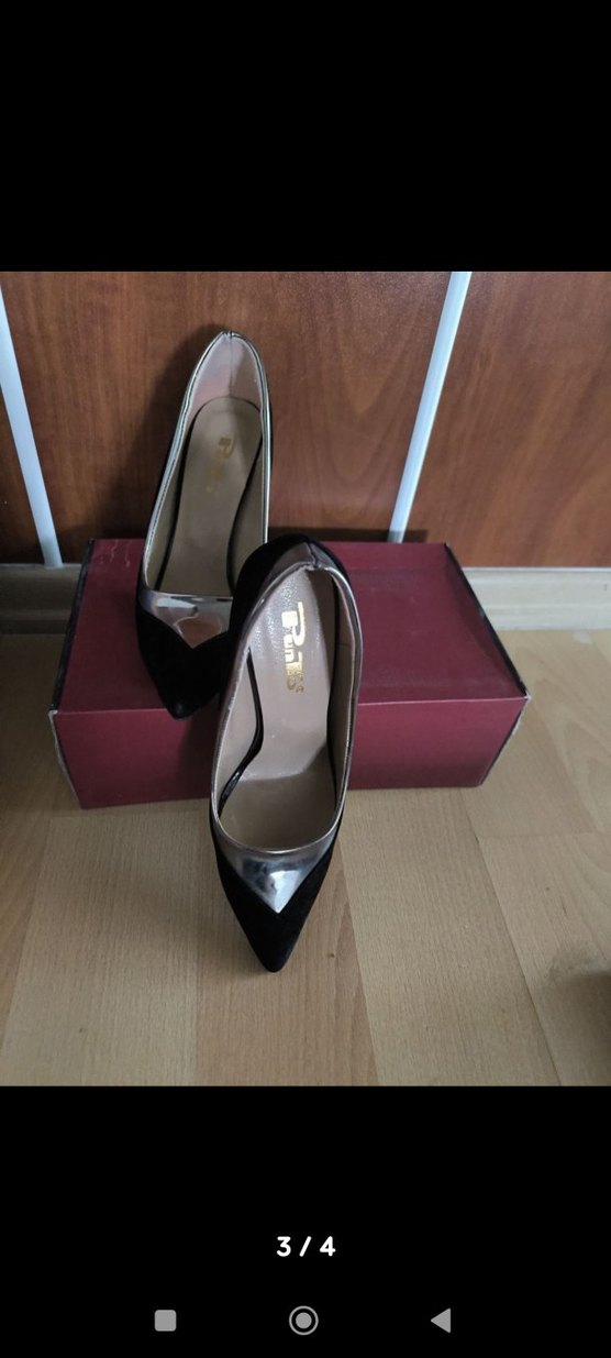 Gümüş biyeli Siyah Kadın Stiletto Topuklu Ayakkabı - Görsel 3