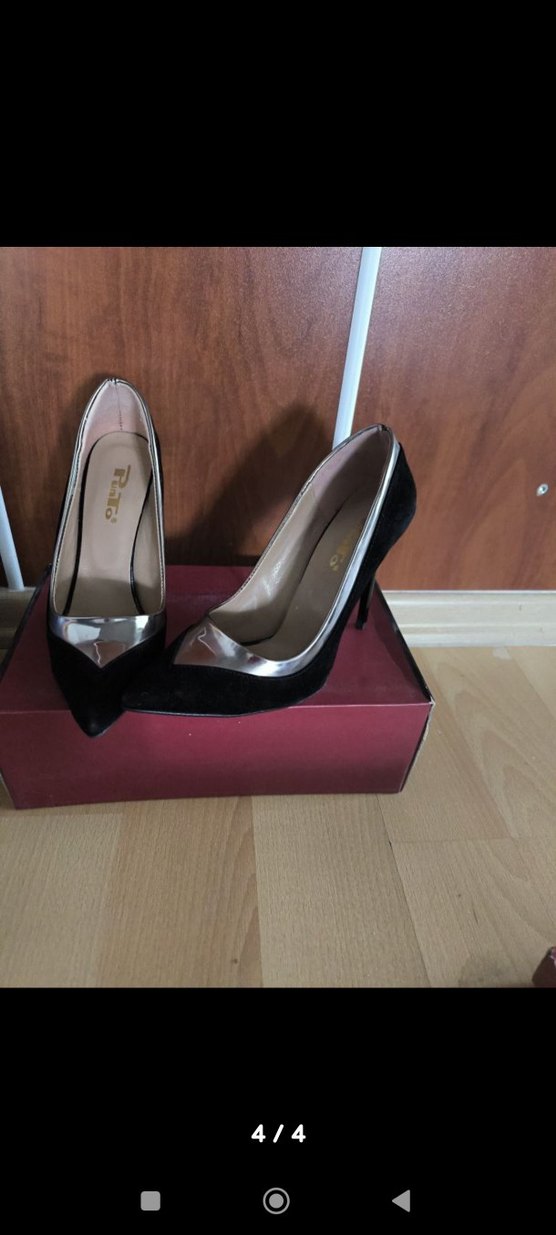 Gümüş biyeli Siyah Kadın Stiletto Topuklu Ayakkabı - Görsel 4