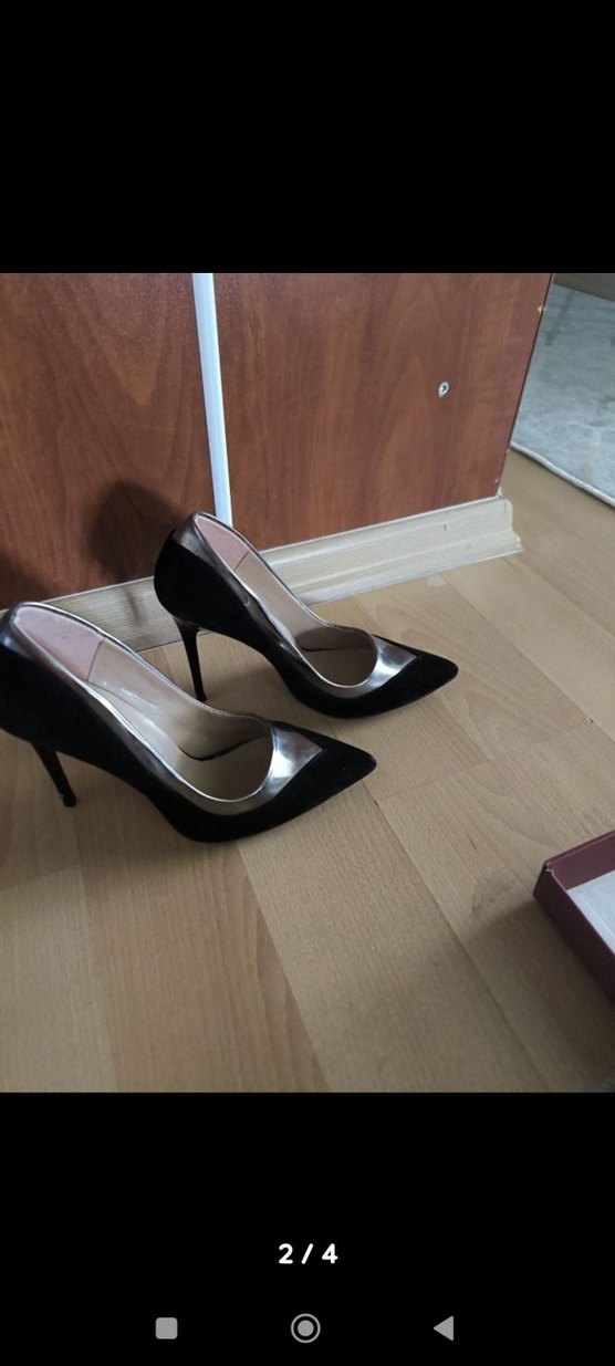 Gümüş biyeli Siyah Kadın Stiletto Topuklu Ayakkabı - Görsel 2
