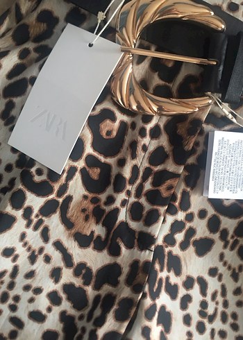 Zara Kemerli Leopar Desenli  Bol Paça Pantolon - Görsel 7