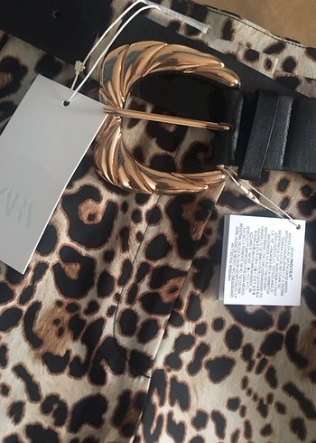 Zara Kemerli Leopar Desenli  Bol Paça Pantolon - Görsel 8