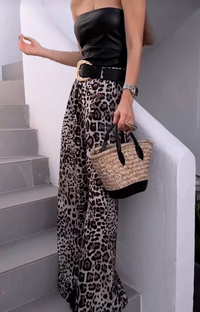 Zara Kemerli Leopar Desenli  Bol Paça Pantolon - Görsel 4