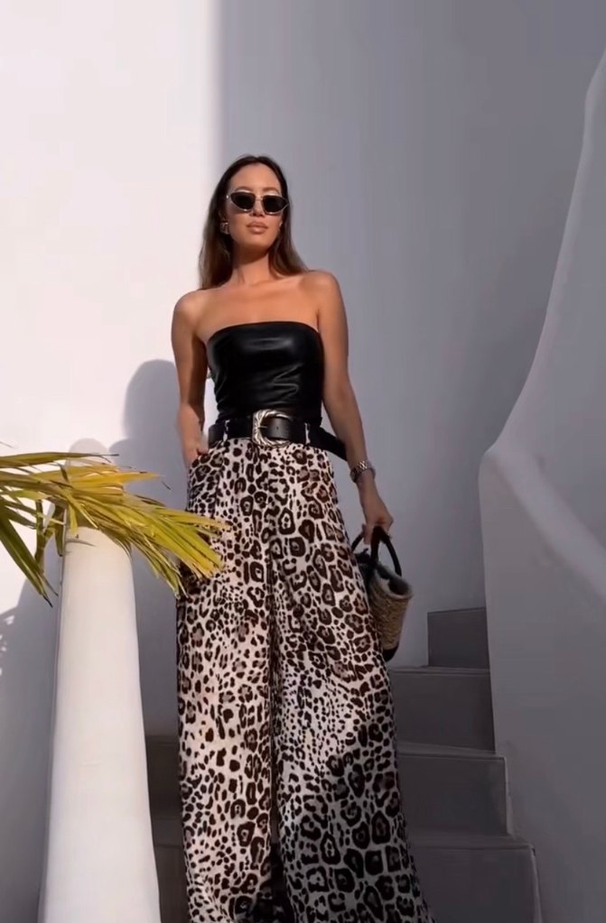 Zara Kemerli Leopar Desenli  Bol Paça Pantolon - Görsel 2