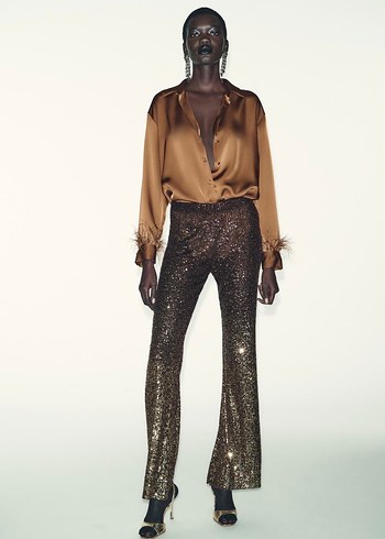 Zara Parlak Kahverengi Kadın Pantolon - Görsel 2