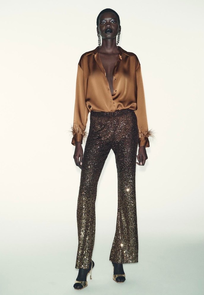 Zara Parlak Kahverengi Kadın Pantolon - Görsel 2