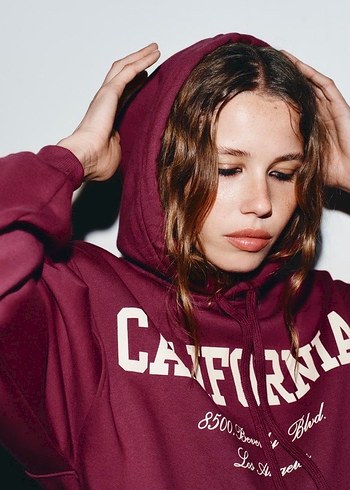 Zara Bordo Robalı Kadın Sweatshirt - Görsel 2
