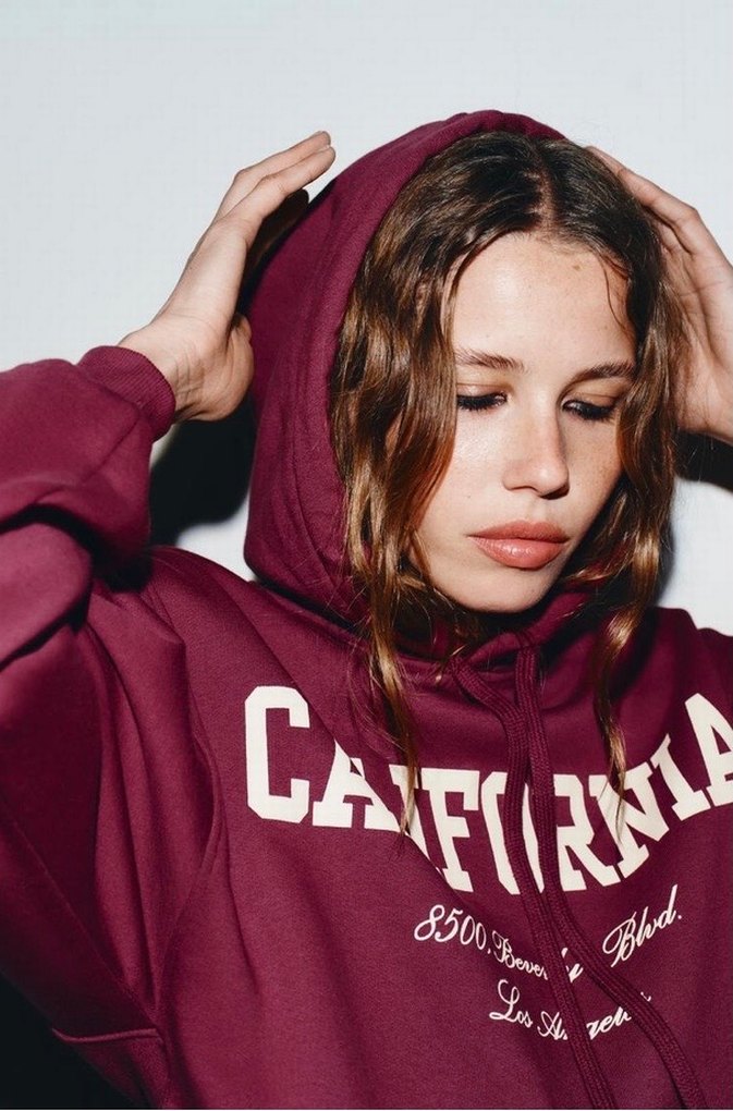 Zara Bordo Robalı Kadın Sweatshirt - Görsel 2