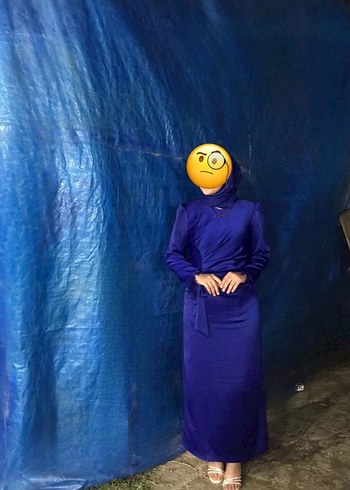 Uzun Kollu Drapeli Lacivert Abiye Elbise