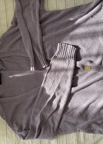 Lila Düğmeli Midi Kadın Hırka - Görsel 2