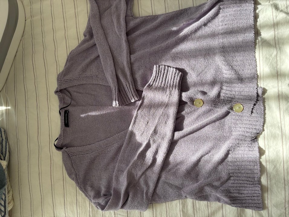 Lila Düğmeli Midi Kadın Hırka - Görsel 2