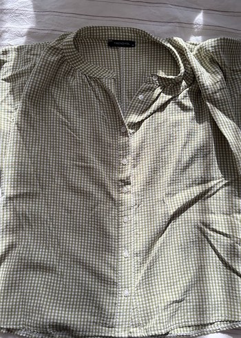 Kadın Haki Düğmeli Keten Gömlek - Görsel 2