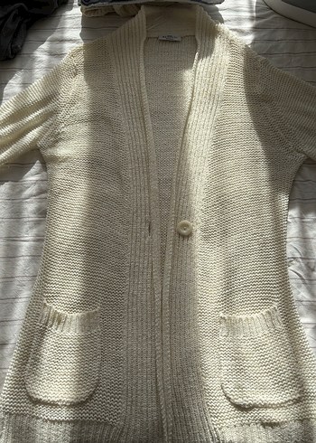 Kadın Beyaz Örgü midi Hırka - Görsel 3