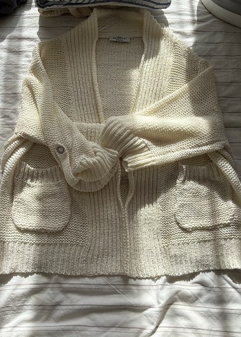 Kadın Beyaz Örgü midi Hırka - Görsel 2