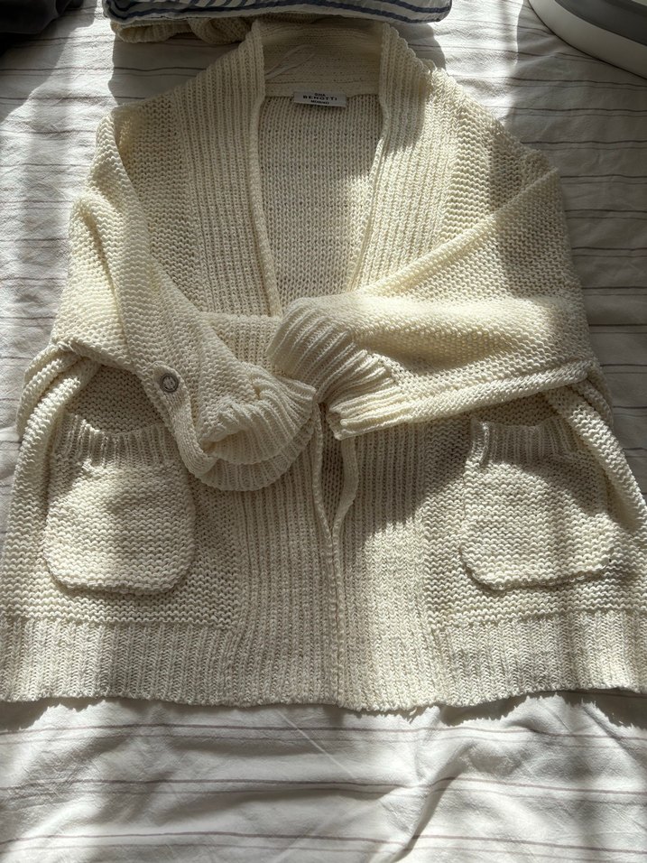 Kadın Beyaz Örgü midi Hırka - Görsel 2