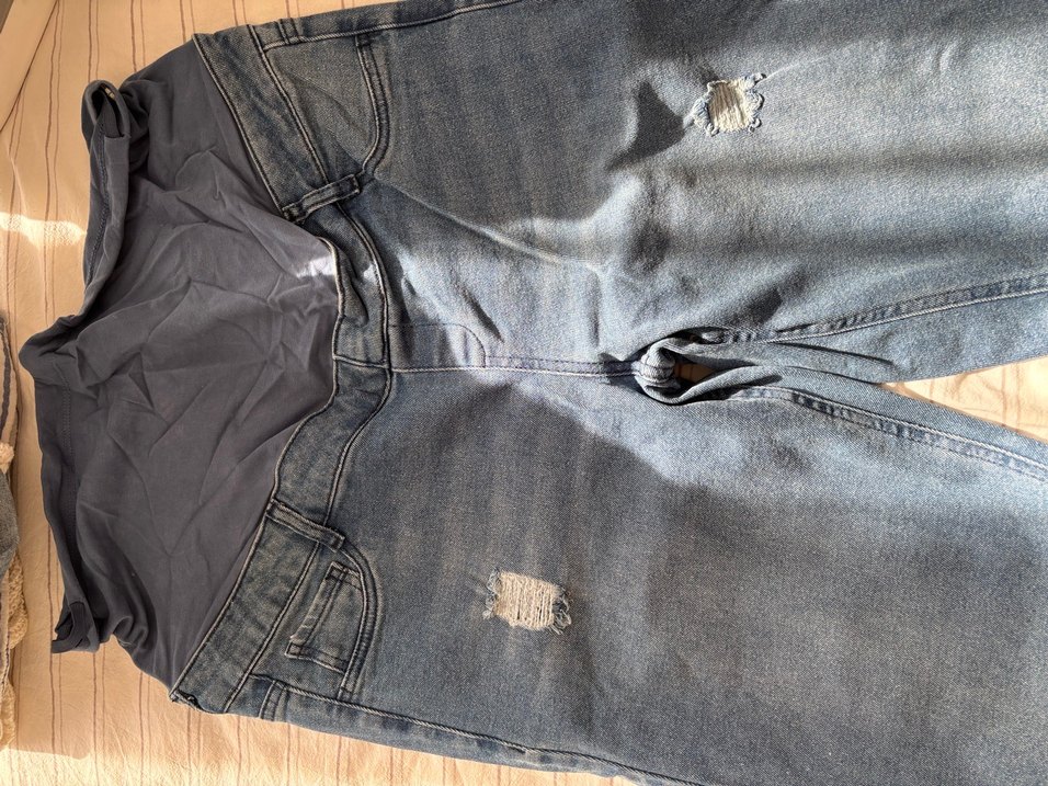 Düğmeli Mavi Kadın Denim hamile kot pantolonu hiç giyilmedi - Görsel 2