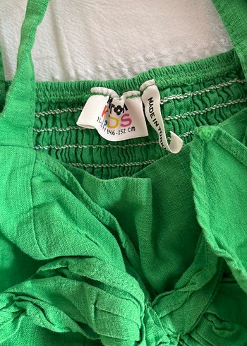 Yeşil Keten Kız crop Bluz - Görsel 2