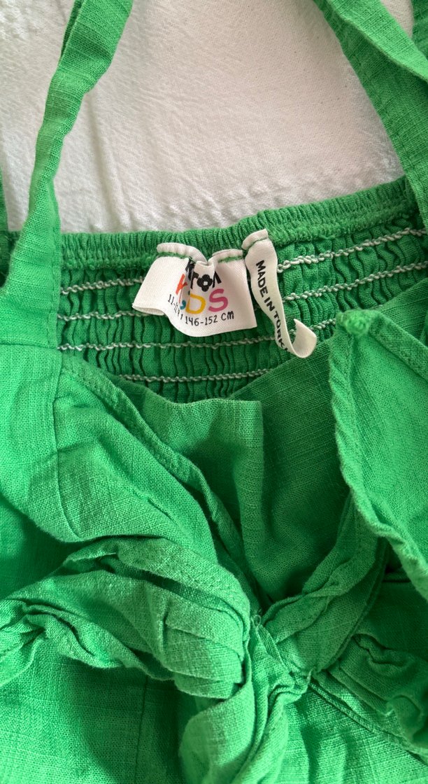 Yeşil Keten Kız crop Bluz - Görsel 2