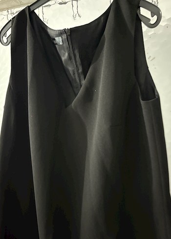 V Yaka Fermuarlı Siyah elbise - Görsel 2