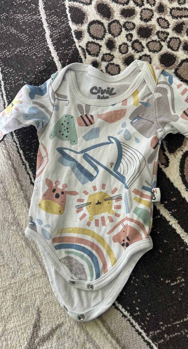 Çok Renkli Baskılı Uzun Kollu Bebek Body - Görsel 2