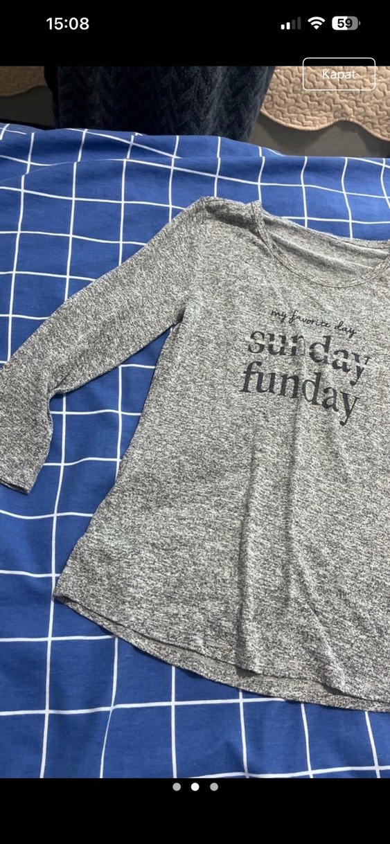 Gri Triko  Uzun Kollu Tişört - Görsel 2