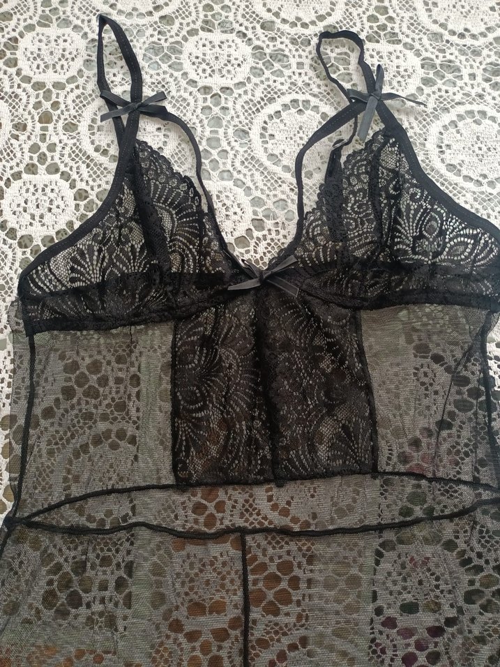 Siyah Strappy Midi Gecelik - Görsel 3