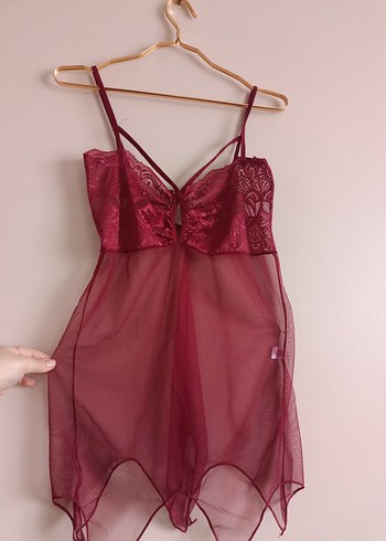 Bordo Midi Transparan İnce Askılı Gecelik - Görsel 6