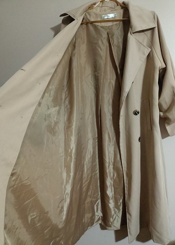 Bej Uzun Düğmeli Kadın Trençkot - Görsel 6