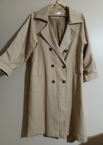 Bej Uzun Düğmeli Kadın Trençkot - Görsel 3